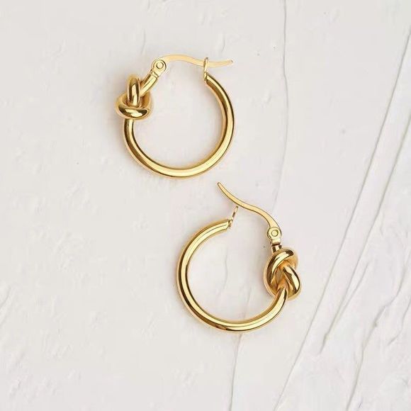 18K Gold Plated Twist Knot Hoops Earrings - Picture 3 of 10